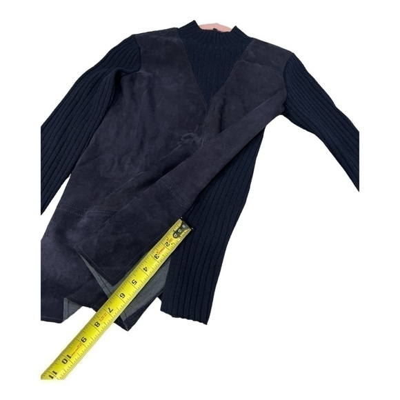 Tory Burch Navy Molly Leather Wool Ribbed Mockneck Sweater Size XS - Picture 11 of 12